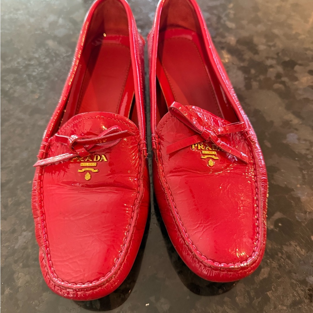 Prada Womens  Bold Red Loafers